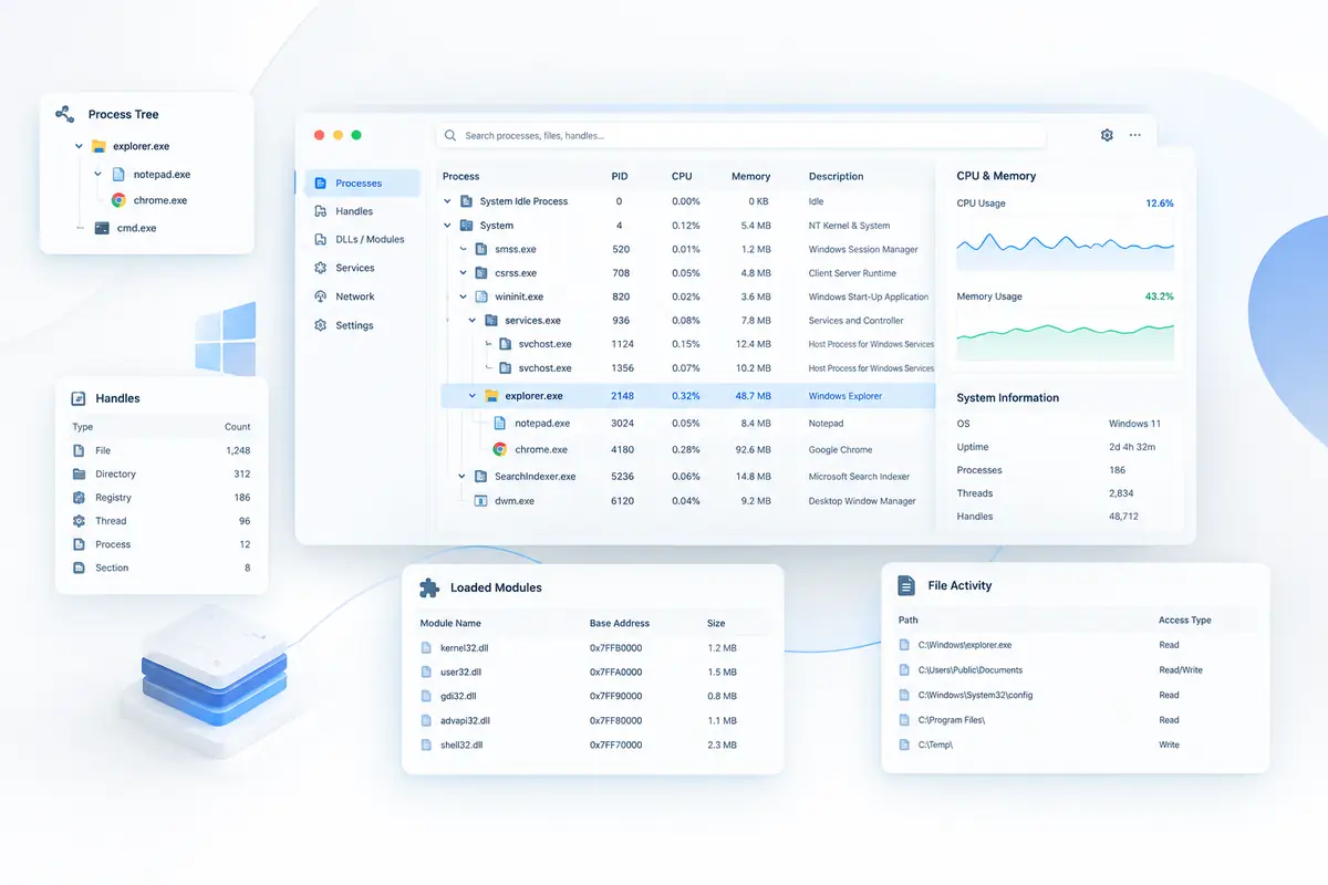 AI-generated Process Explorer product illustration